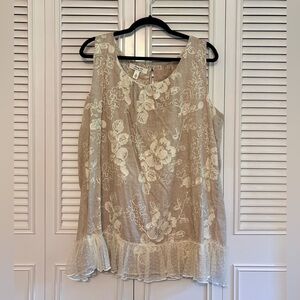 Krazy Kat Tan Ruffled Sleeveless Blouse